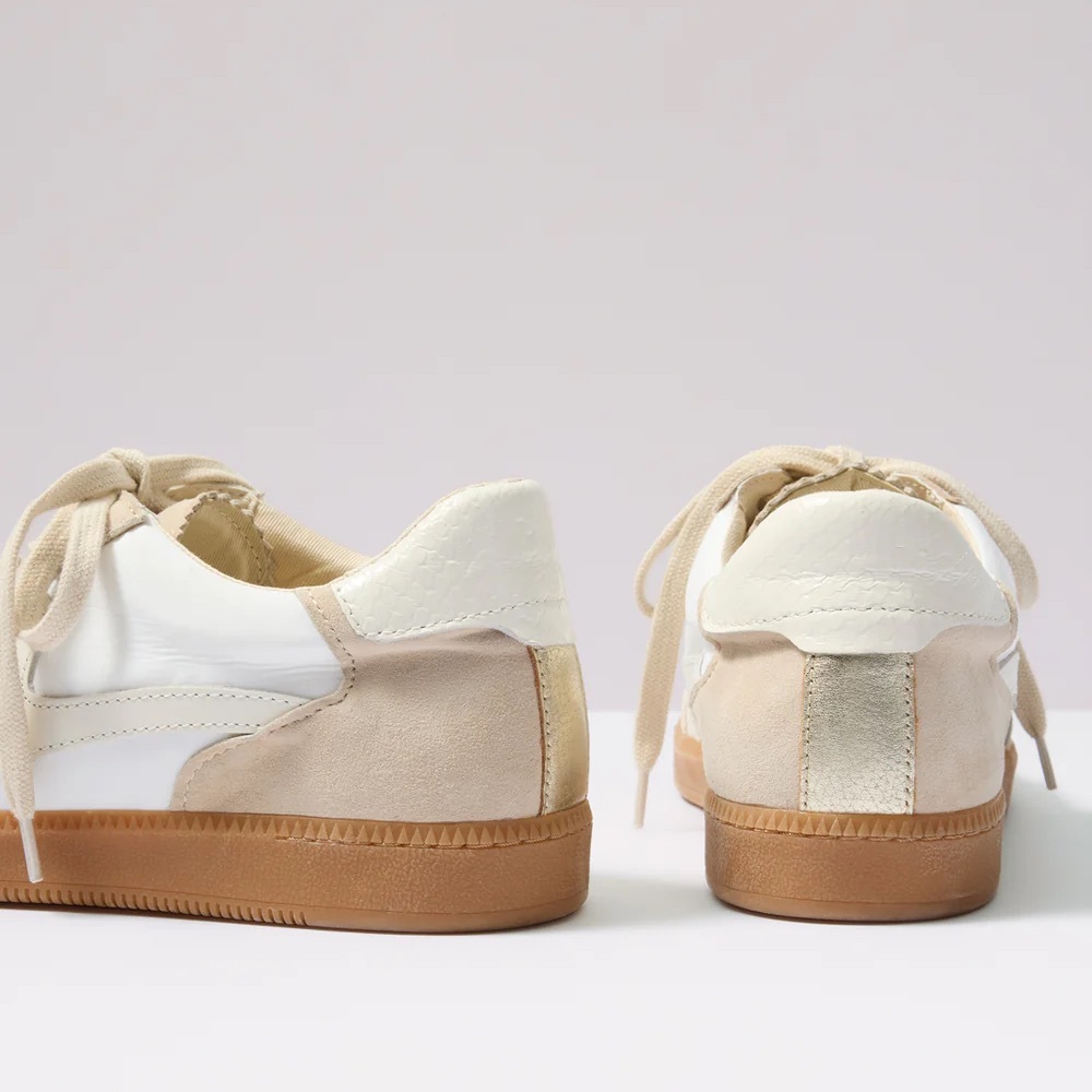 Dolce Vita Notice Sneaker Shoes Ivory Cream Snakeskin Metallic Gold 6.5 - Picture 3 of 11